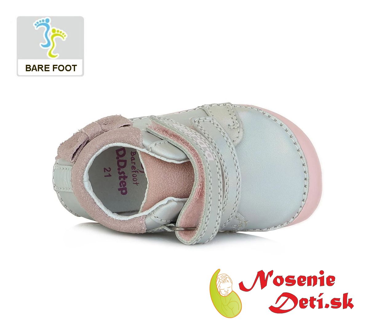 Barefoot dievčenské prechodné topánky DD Step Striebornoružové Mašľa 070-363