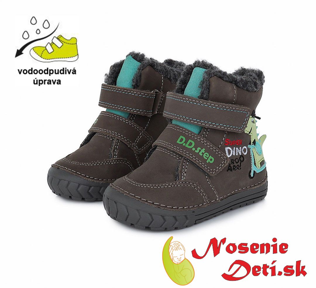 Chlapčenské zimné kožené topánky čižmy DD Step Šedé Dino 029-394.