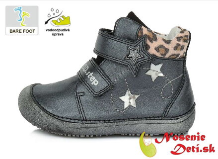 Barefoot dívčí kotníkové boty celoroční DD Step Tmavě šedé Hvězdy 063-318