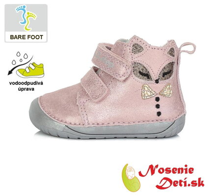Dívčí barefoot kotníkové boty DD Step Růžovostříbrné Liška 070-534A