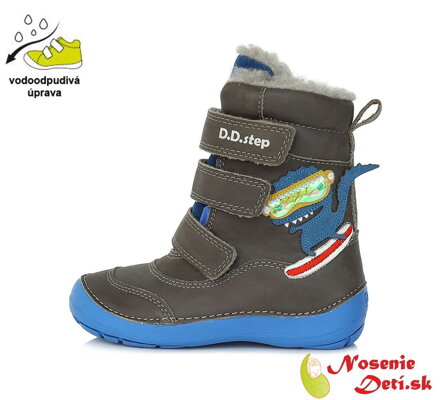 Dětská zimní obuv chlapecké kožené boty DD Step Šedé Surfista 023-406